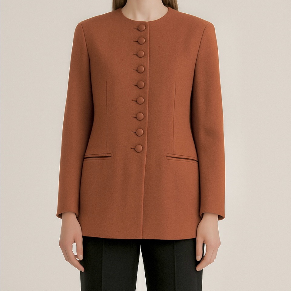 Vintage Wool J.G. Hook Long Brown Jacket Collarless Coat Women’s 10